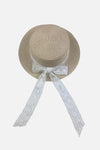 straw lace bow hat || beige