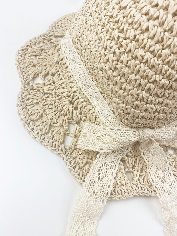 rattan lace bow hat || beige – milkmonsterkids