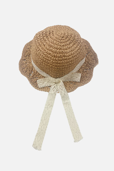 rattan lace bow hat || toffee