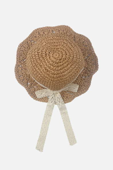 rattan lace bow hat || toffee