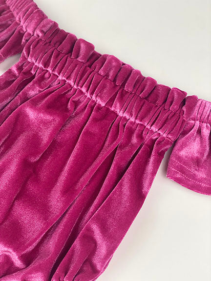 velvet off shoulder onesie || lilac rose