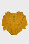 linen long sleeve ruffle onesie || honey gold