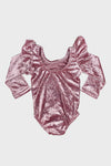 crushed velvet ruffle onesie || pink icing