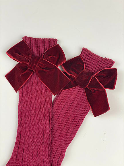 velvet bow knee high socks || scarlet