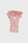 velvet bow knee high socks || powder pink