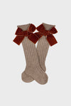 velvet bow knee high socks || cinnamon