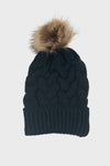 mommy cable knit pom beanie || black