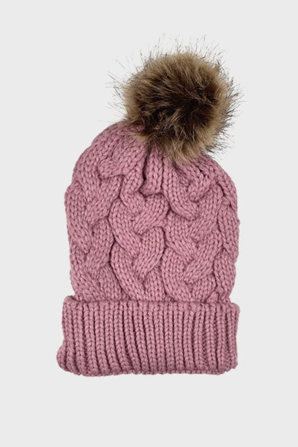 mommy cable knit pom beanie || mauve