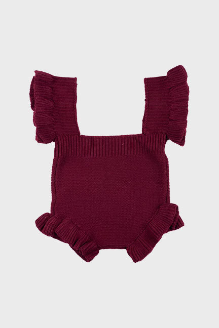 knitted suspender romper || rhubarb