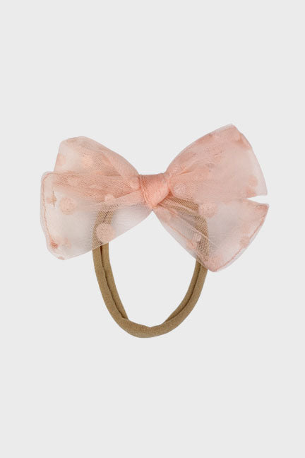 tulle polka dot bow headband || peach