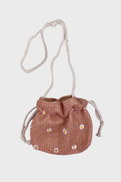 straw daisy purse || pink