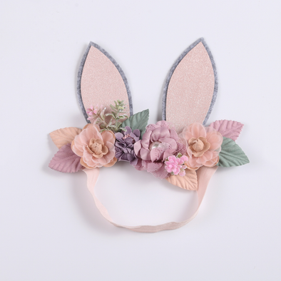 embellished bunny ear headband || pale pink