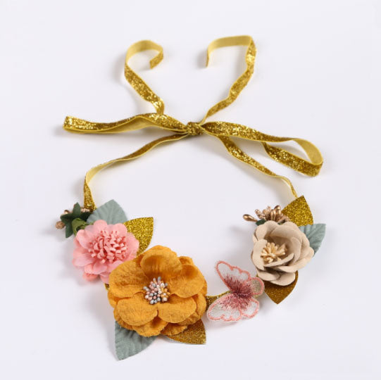 embellished floral tie headband || honey gold