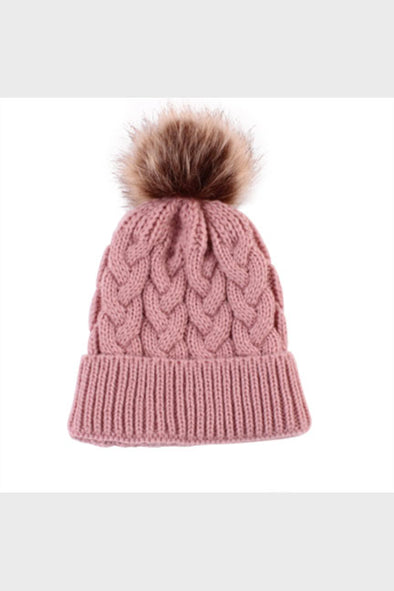 cable knit pom beanie || mauve