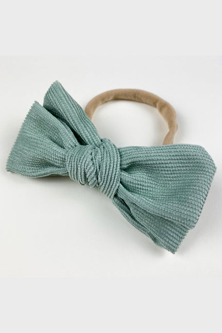 corduroy bow headband || vintage green