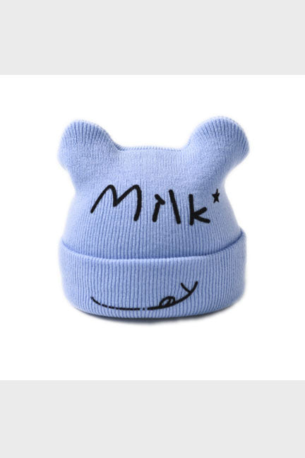 milk knit beanie || blue