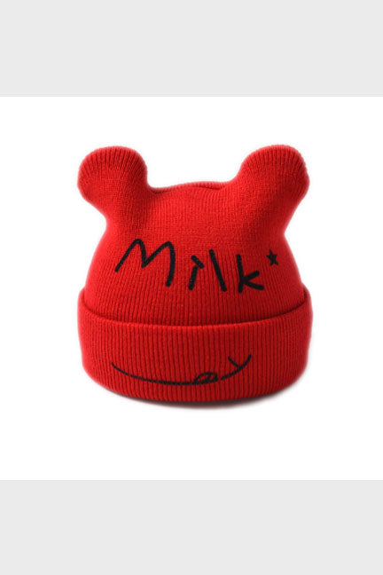milk knit beanie || red