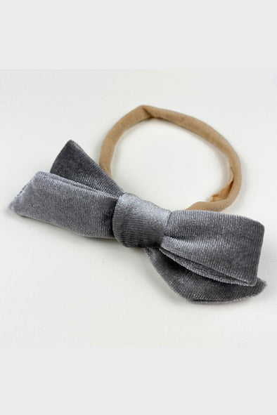 velvet bow headband || frost gray
